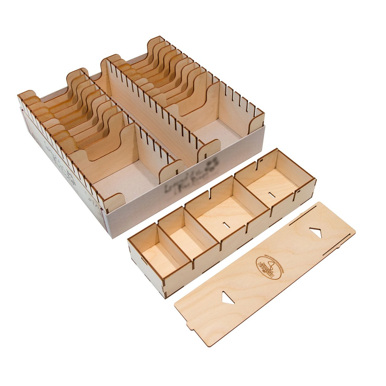 The Broken Token Card Organizer - Compact Wood Storage Box for Cards with Multiple Adjustable Dividers, Rows and Bit Boxes