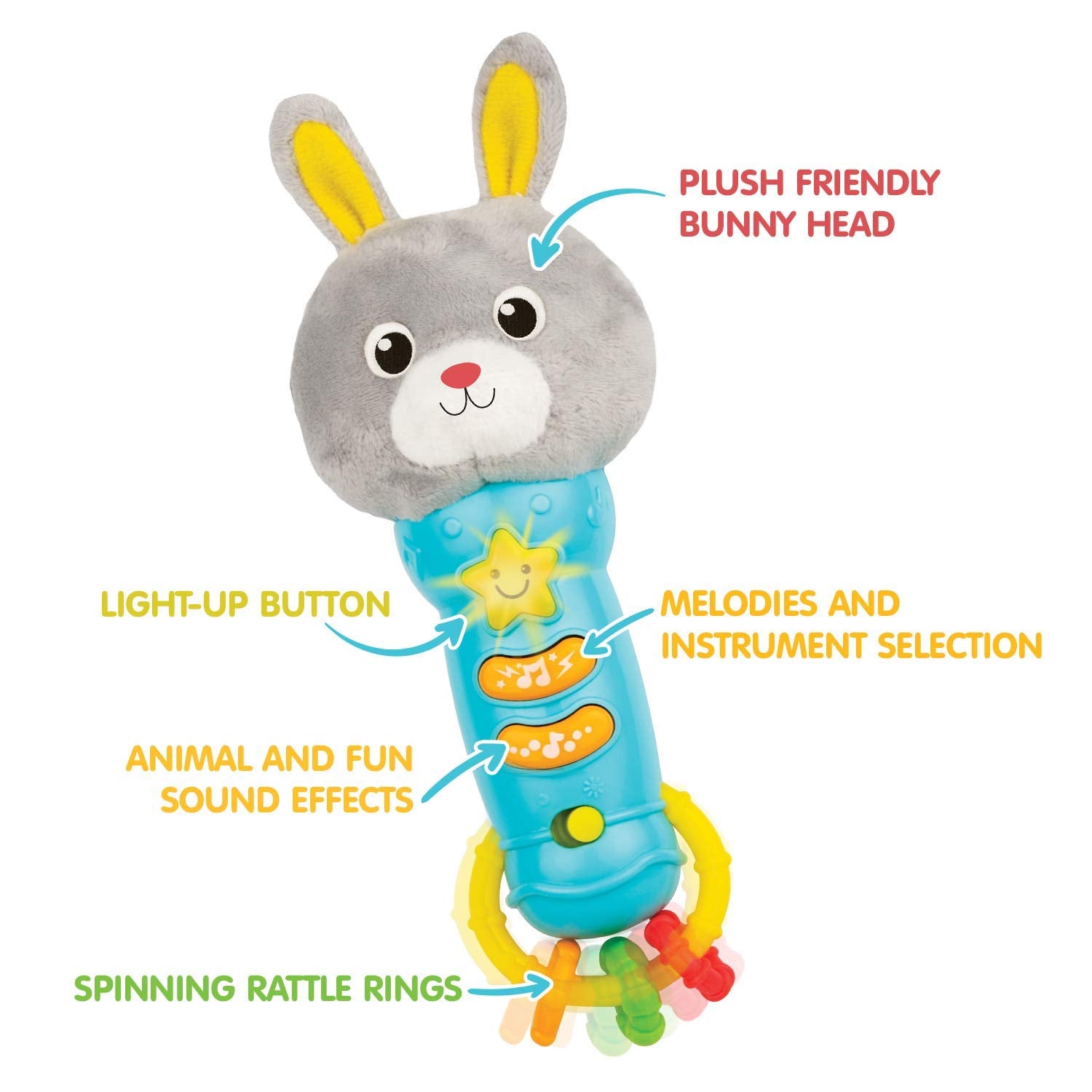 Bambiya Bunny Baby Teething Toy for 6 Months and Up - Baby Teether, Rattle & Musical Toy with Lights, Fun Sound Effects - Baby Toy Gift for Ages 6