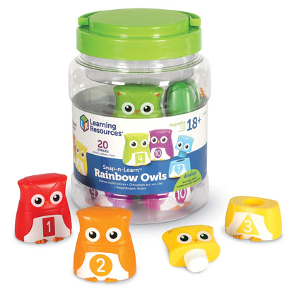 Learning Resources Snap-n-Learn Rainbow Owls - 10 Pieces, 18+ months Color and Shape Recognition, Letter Owls, Alphabet Toy