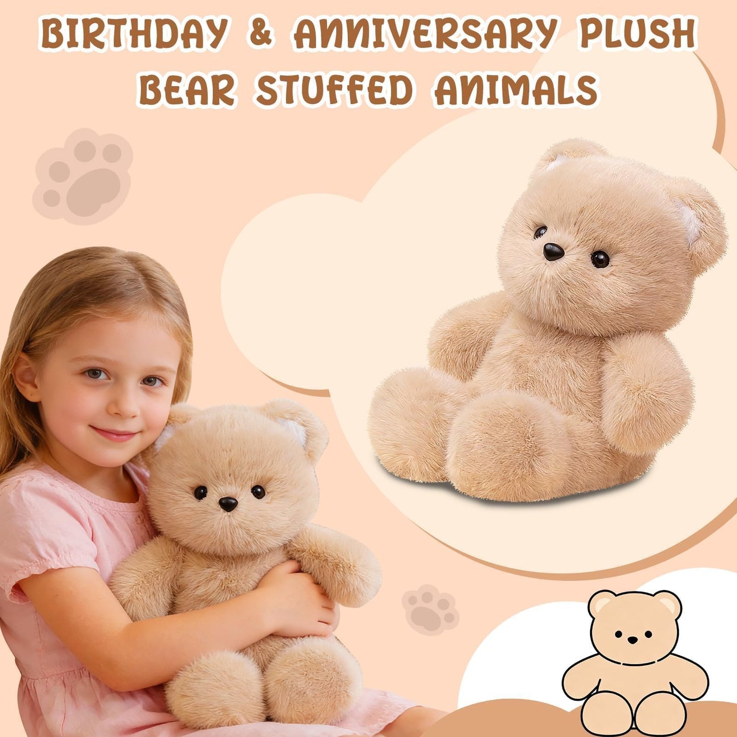 FPYWO Teddy Bear Stuffed Animal, 16 Inch Cute Plushies Huggable Brown Bear Plush Toys Birthday Gift for Girls Boys Kids
