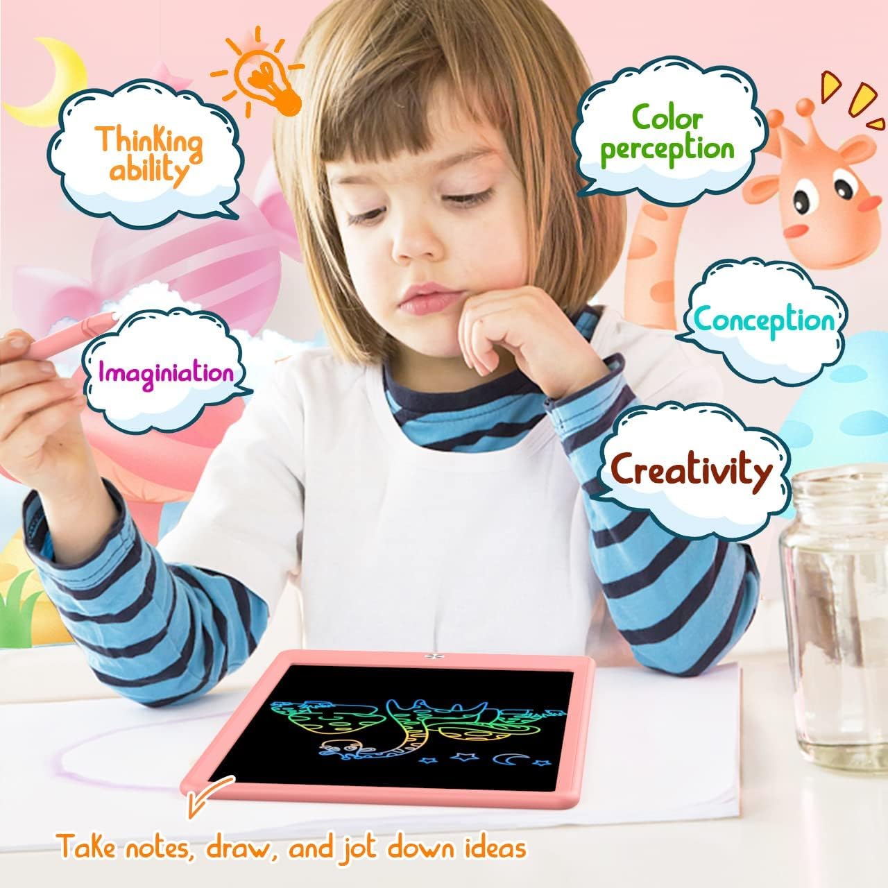 BUKEBU LCD Writing Tablet Doodle Board,10.5 inch Colorful Drawing Pad,Electronic Drawing Tablet, Drawing Pads,Travel Gifts for Kids Ages 3 4 5 6 7 8