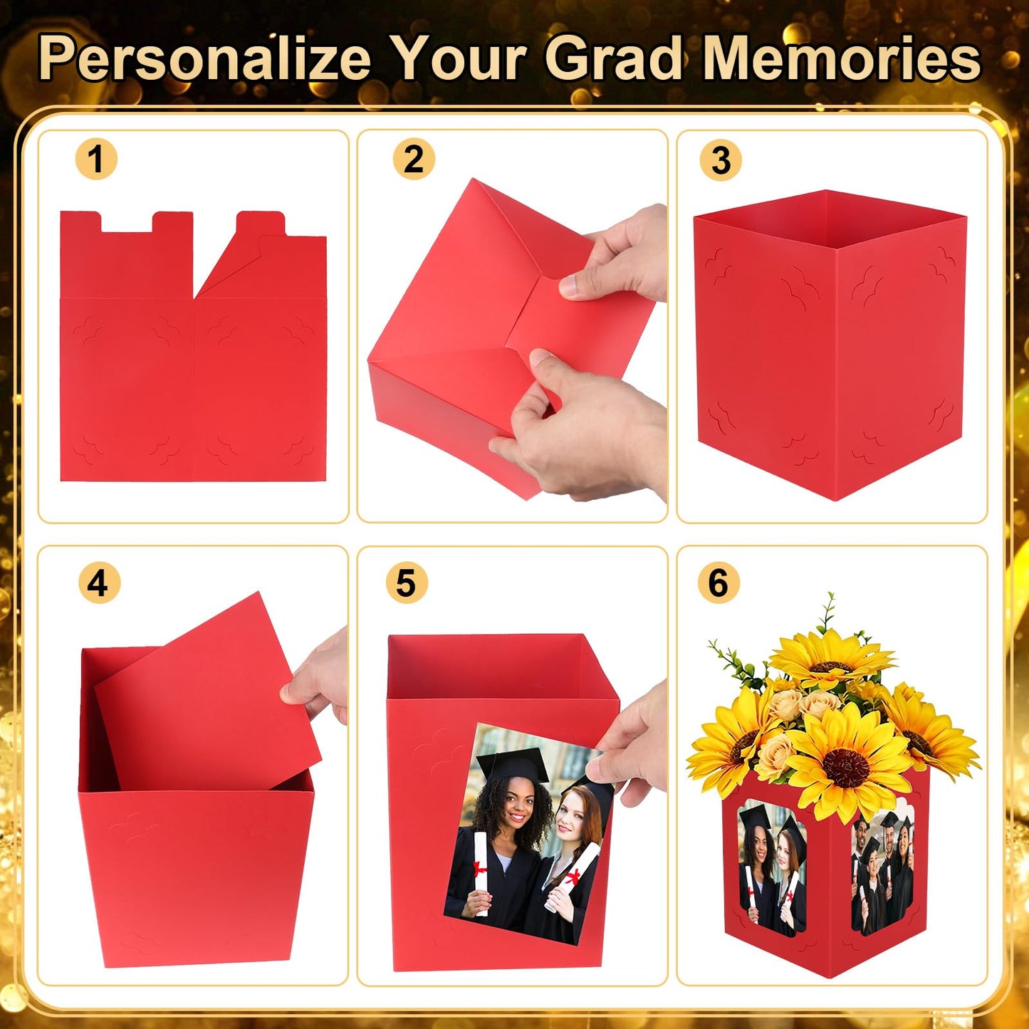 Fennoral 16 Pcs Graduation Box Centerpieces for Table 6/7 Inch Photo Display Congrats Grad Party Favor Gift College Picture Box Photo Props Frame