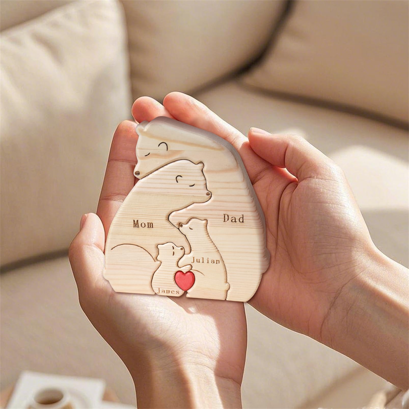 Personalized Family Name Puzzles with 2-8 Names Custom Wooden Bear Puzzle with Name Customized Wooden Puzzle Gifts for Christmas (Hug Bear)
