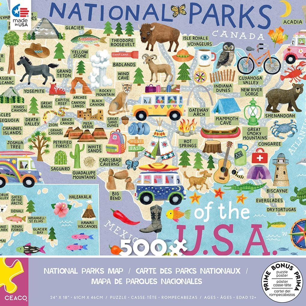 Ceaco - National Parks Map - 500 Piece Jigsaw Puzzle for Adults