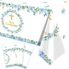 Pedenty 3-Piece 54 x 108 Inch First Communion Plastic Tablecloth - Floral Cross Disposable Rectangle Table Covers for First Communion Party, Church