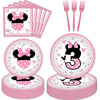 80 Pcs Pink 3rd Birthday Party Tableware Pink Wild Three Paper Plates Napkins Forks for Girls Three Years Old Birthday Party Supplies Decorations