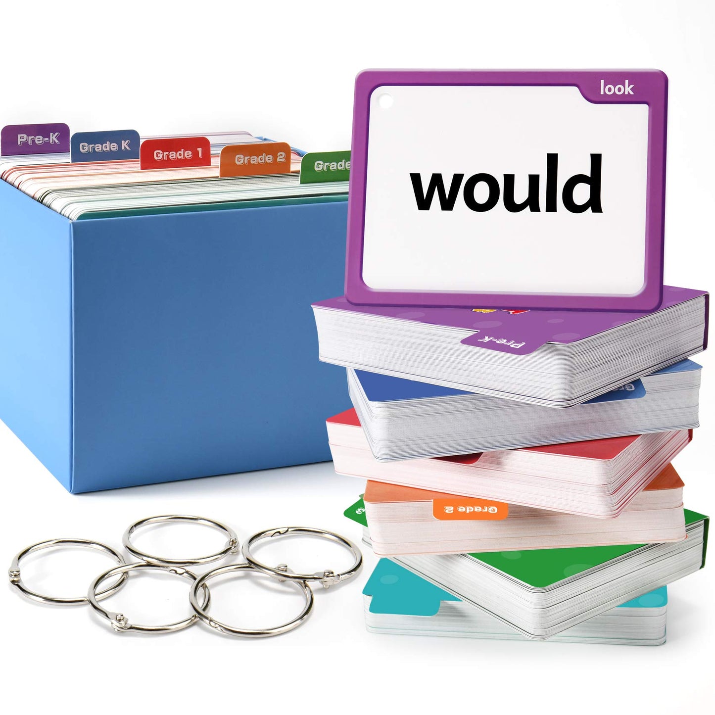Torlam 520 Sight Words Flash Cards Kindergarten Homeschool Supplies with Card Folders & Rings - High Frequency Site Word for Pre-k Kindergarten 1st