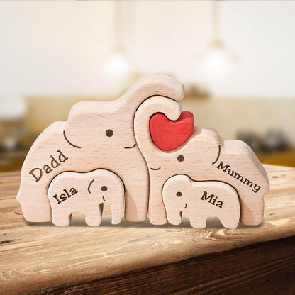 Personalized Bear Family Wooden Art Puzzle, Wooden Bear Jigsaw Puzzle with Heart, Customized Gift for Mom Dad Home Decoration (Popular Elephant Gift)