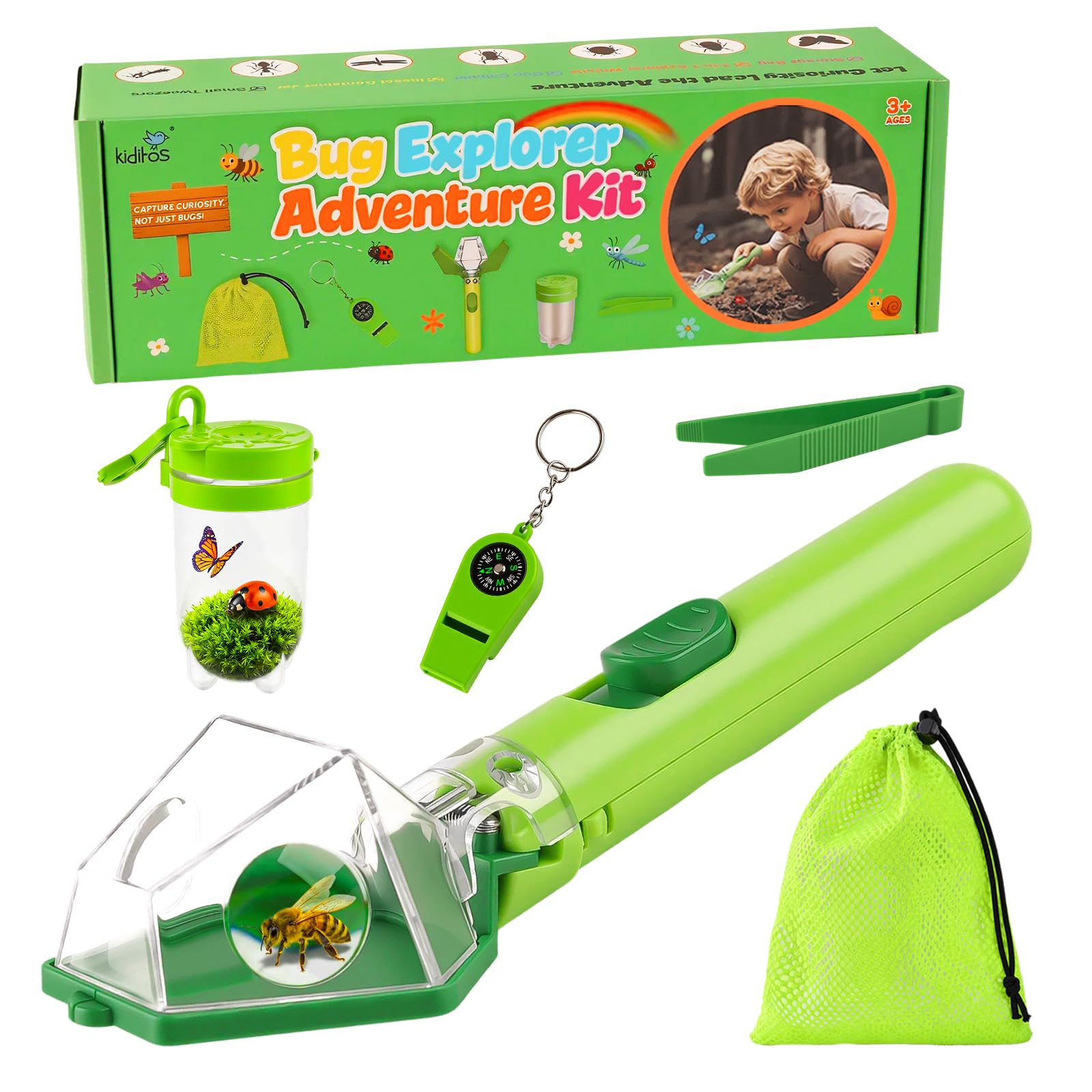 Kiditos Bug Catcher Kit for Kids Ages 3-8, One-Click Insect Catcher