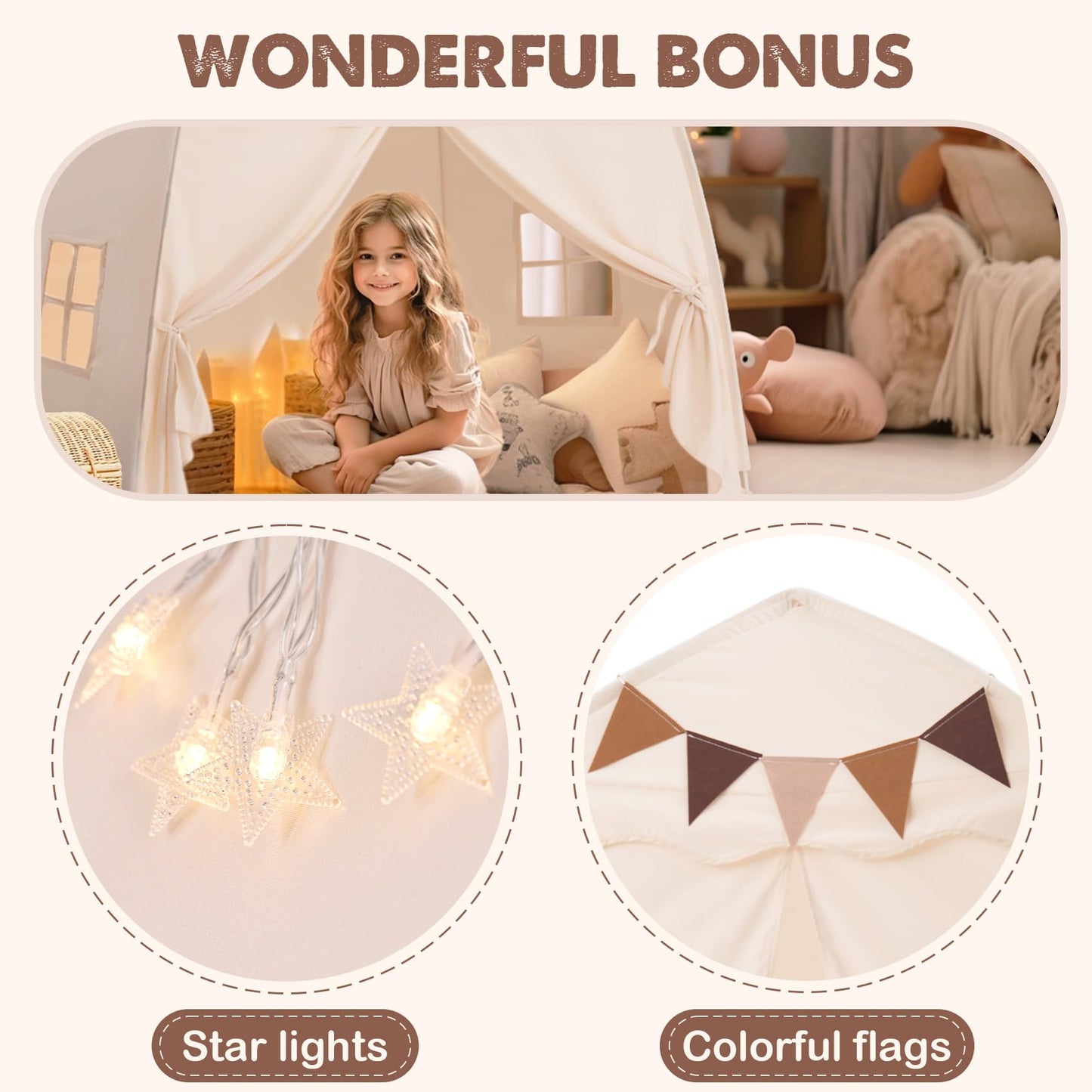 Little Dove Extra Large Kids Play Tent with Flags & Star Lights, Portable & Foldable Teepee Tents, Dome Tent Playhouse for Indoor & Outdoor Use, Kids