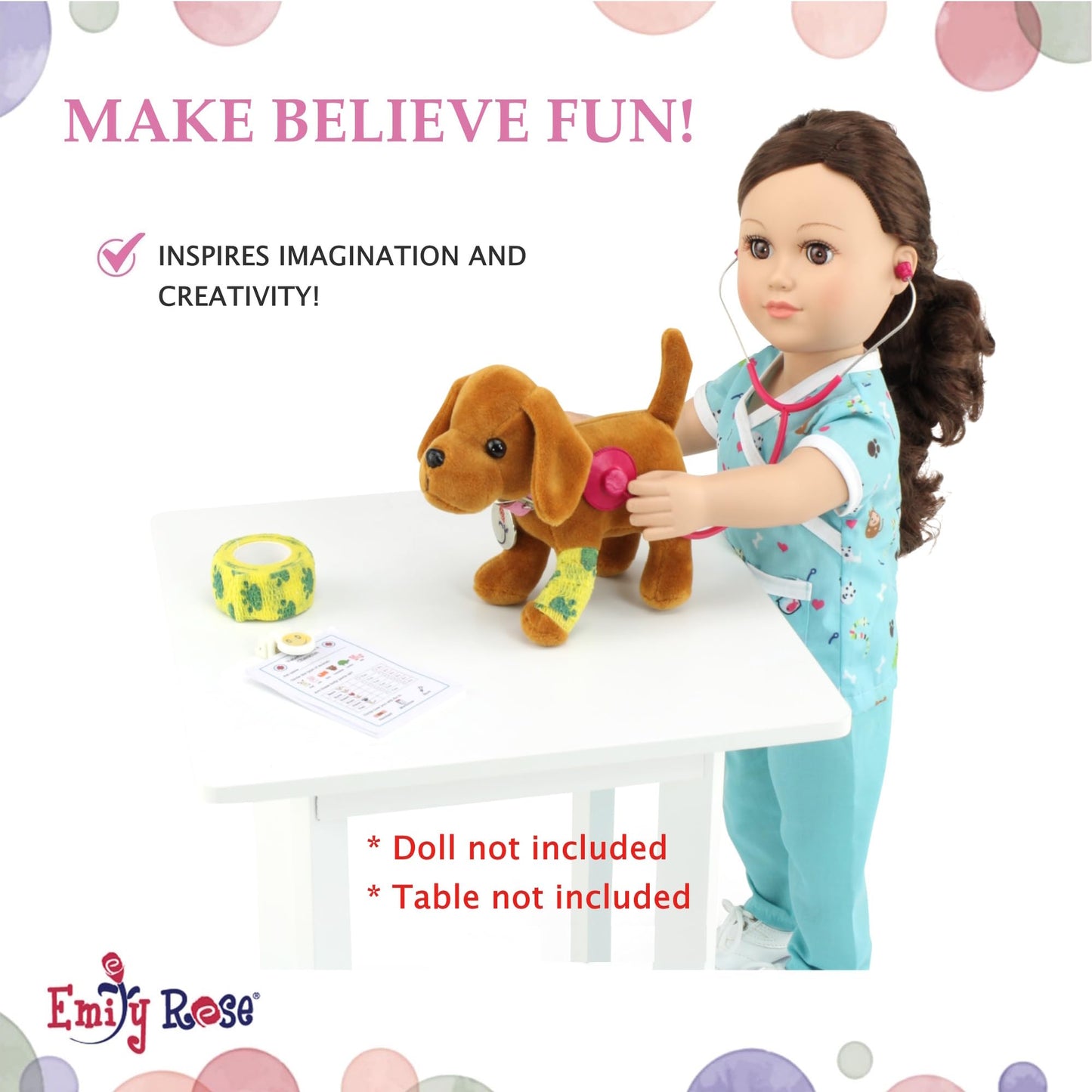 Emily Rose 18 Inch Doll Clothes 10-PC Doctor Vet Nurse Scrubs & Accessories 18" Doll Gift Playset, Including Stethoscope, Puppy, Collar and Leash