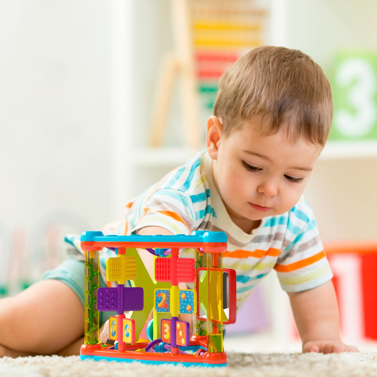 Lollipop Interactive Toddler Activity Triangle - Montessori Toys for Toddlers - Activity Cube for Play and Learning Educational Busy Cube with Shapes