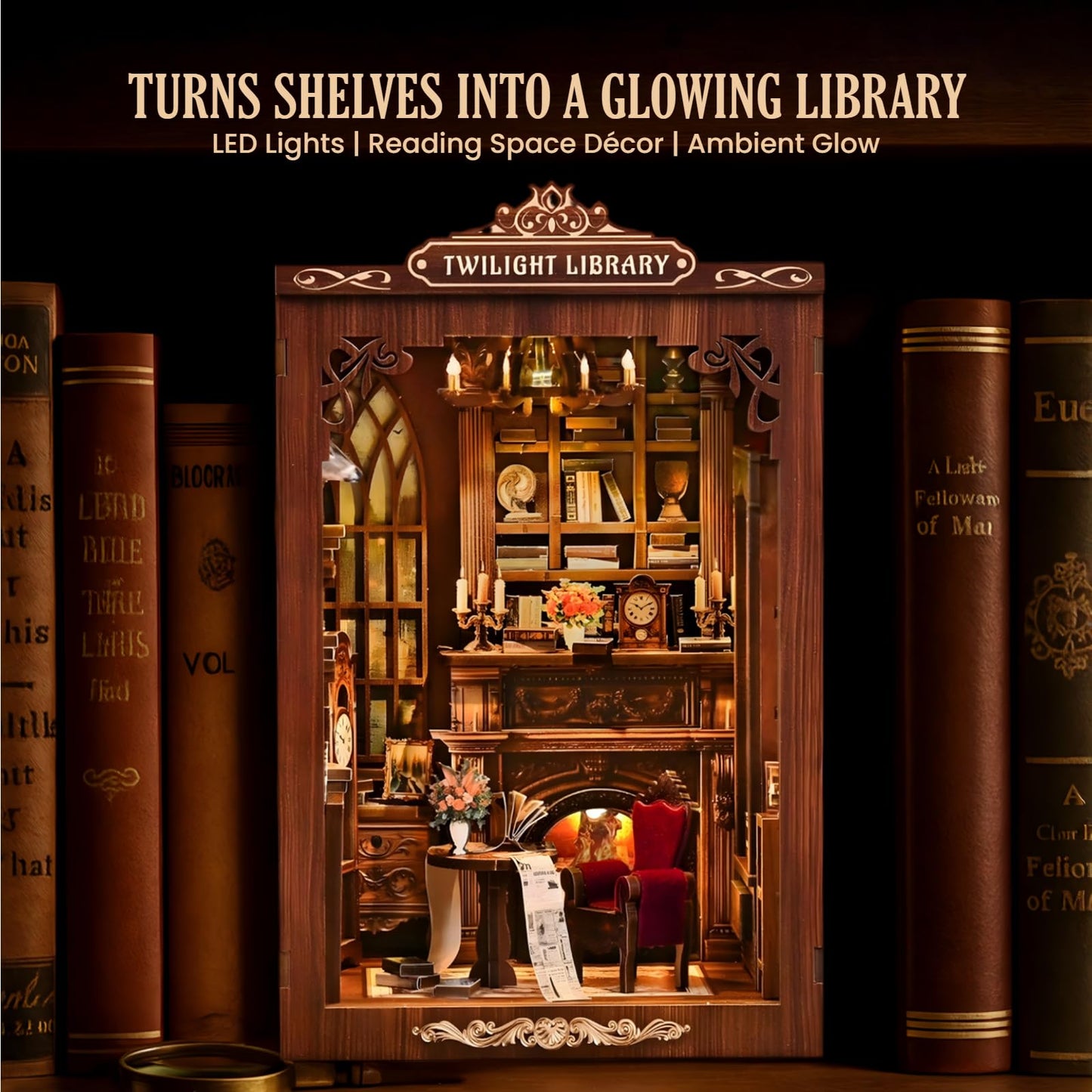 DIY Book Nook Kit with LED Lights | 3D Puzzles for Adults & Teens, Miniatures and Model Building Kits for Bookshelf Decor, Relaxing & Unique Gift