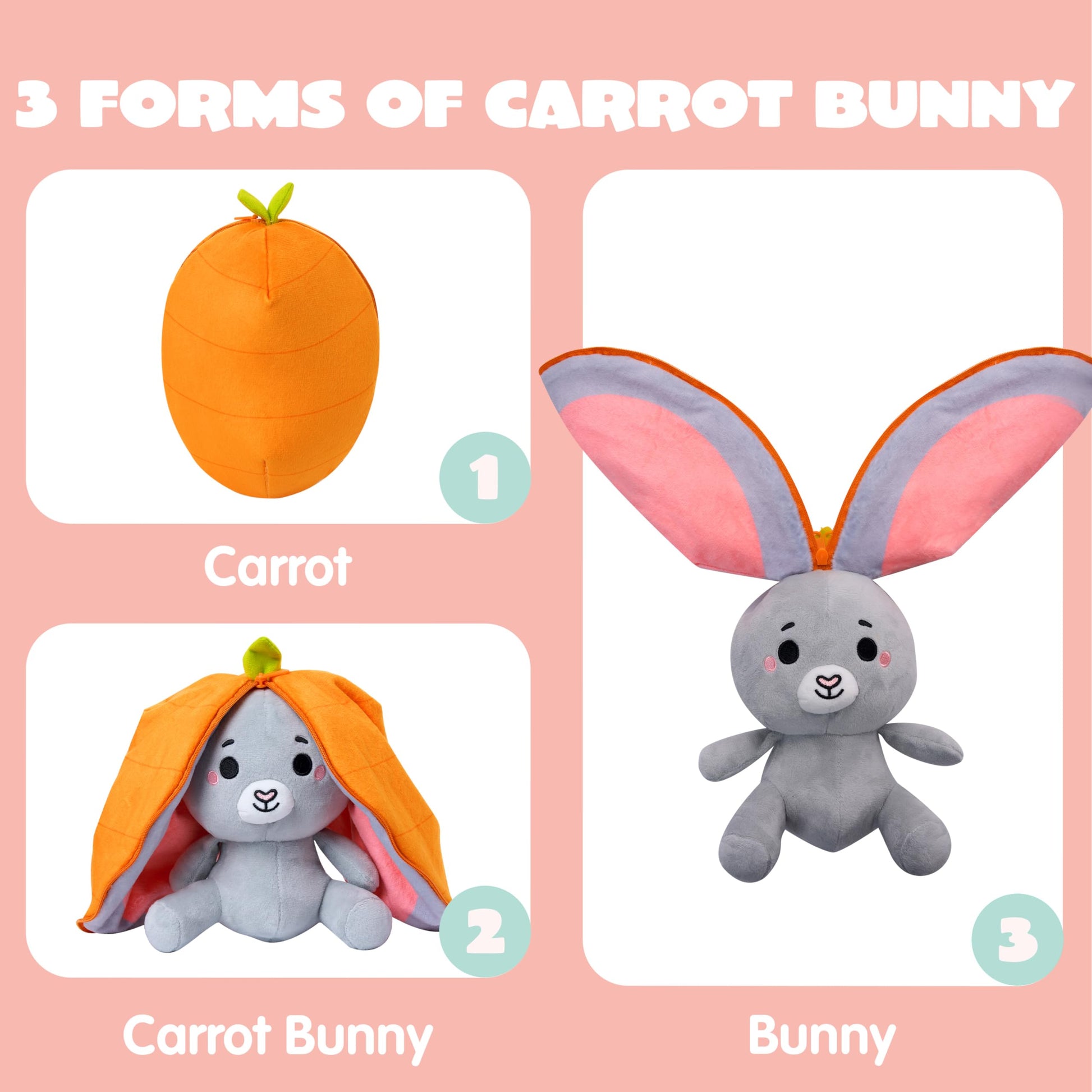 JOYIN 2 PCS Easter Stuffed Animal Plush Hiding Bunny Chick, Floppy Rabbit Ear Chick Wing Plushie with Zipper, Hide Carrot Egg Pillow, Reversible
