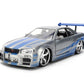 Jada Toys Fast & Furious 1:24 Scale Anniversary Edition 2002 Nissan Skyline GT-R (BNR34) Die-Cast Car with Brush Metal Finish - Collector Hobby