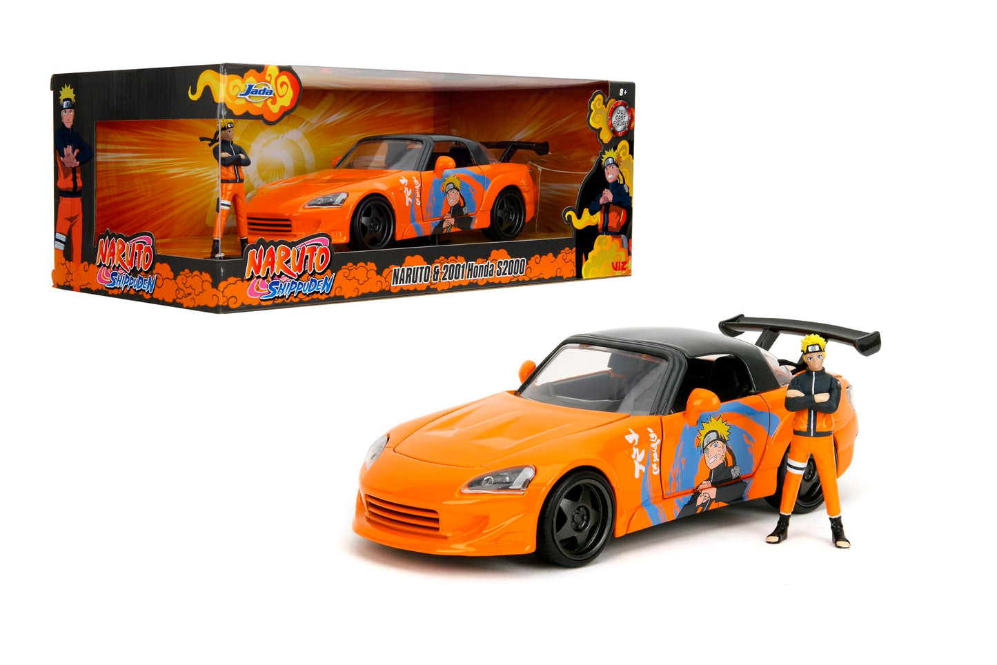 Jada 2001 Honda S2000 with Naruto Figure - Die-Cast Vehicle - 1:24 Scale, Opening Doors, Hood & Trunk, Rubber Tires - Hollywood Rides Anime Series