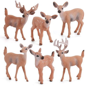Woodland Wild Animals Toy Playset White Tail Deer Figurines Toys Christmas Scene Decoration Cake Tooper Decoration Accessory Cognitive Toys for Kids 6