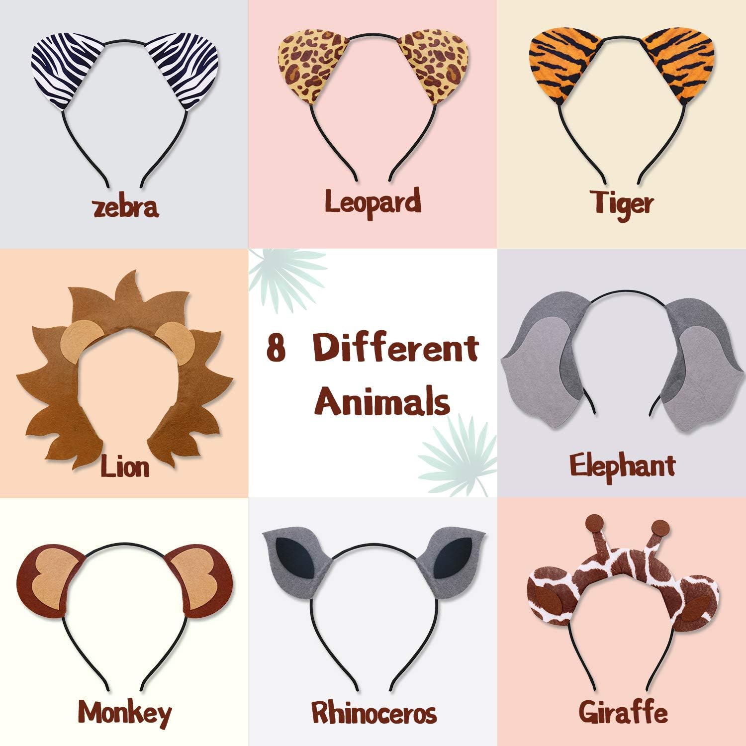 CiyvoLyeen Animals Ears Headbands Birthday Jungle Safari Zoo Party Favor Monkey Rhinoceros Elephant Hair Hoop for Kids