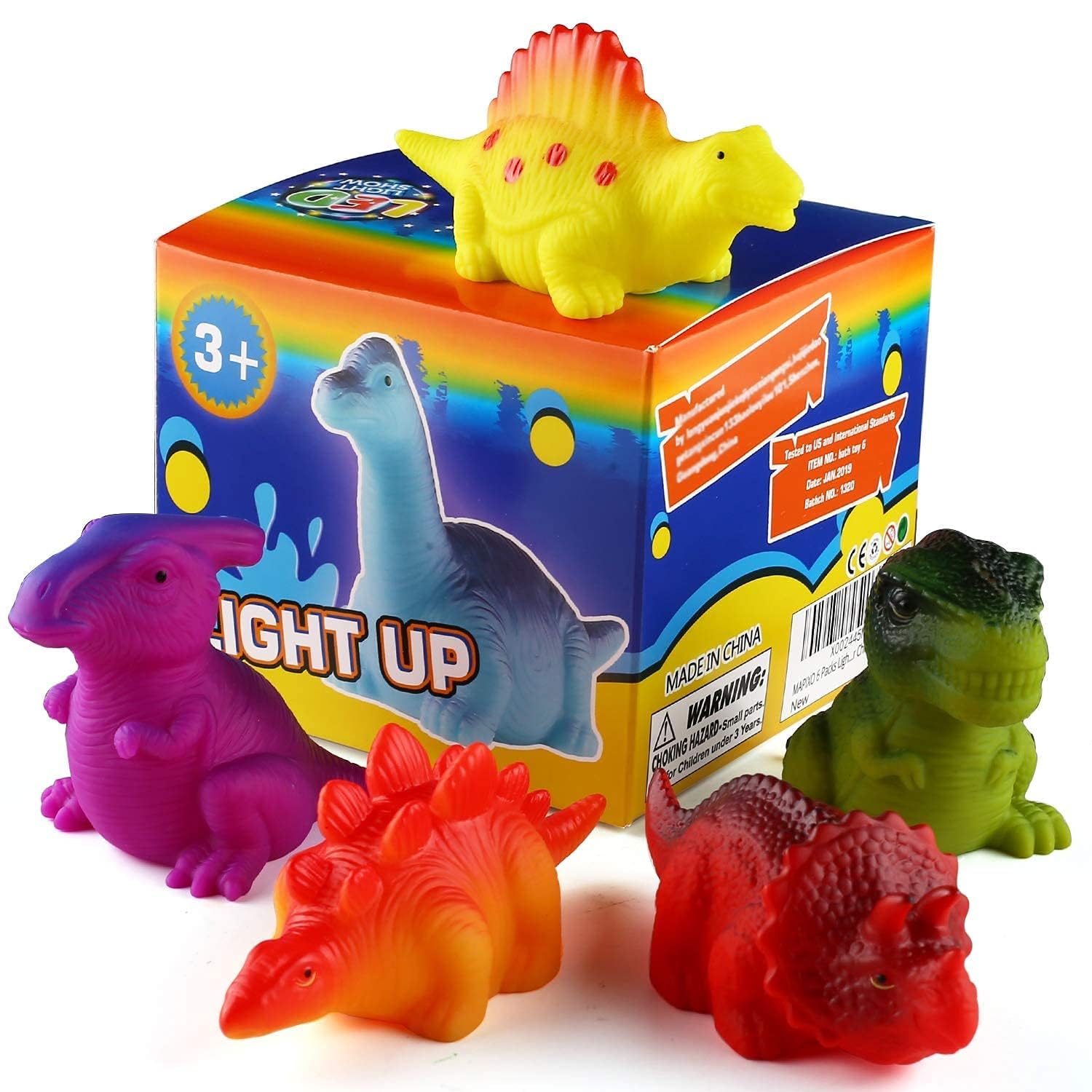 6 Packs Light-Up Floating Dinosaur Bath Toys Set, for Baby Toddler Nephew in Birthday Christmas Easter , Great Water Bathtub Shower Pool Bath Toy