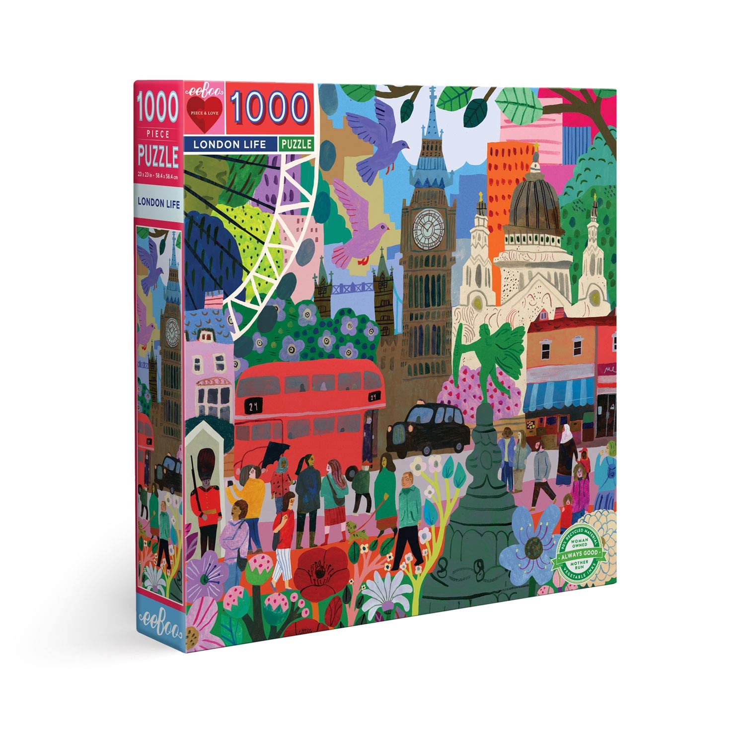 eeBoo 1000 Piece Puzzle - London Life Jigsaw Puzzle for Adults, Square 23" x 23" Made with Recycled Board & Vegetable-Based Ink