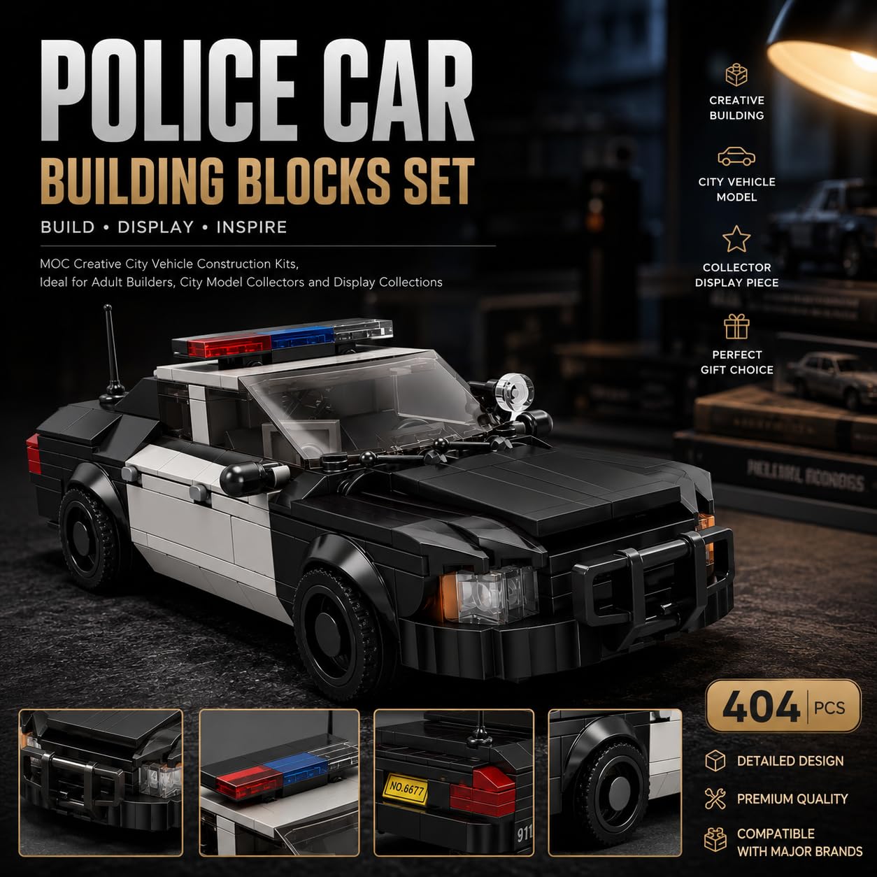 GoAssemb Police Car Building Blocks Set, MOC Creative City Vehicle Construction Kits, Ideal for Adult Builders, City Model Collectors and Display
