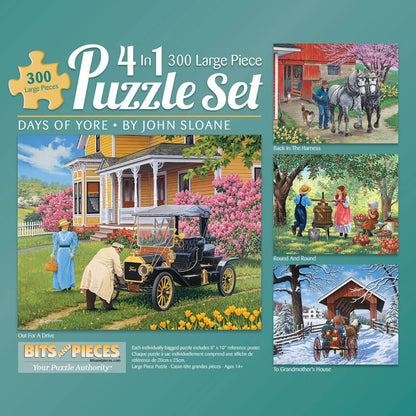 Bits and Pieces - 4-in-1 Multi-Pack 300 Piece Jigsaw Puzzles for Adults - Days of Yore by Artist John Sloane, Completed Puzzle Size: 16" x 20"