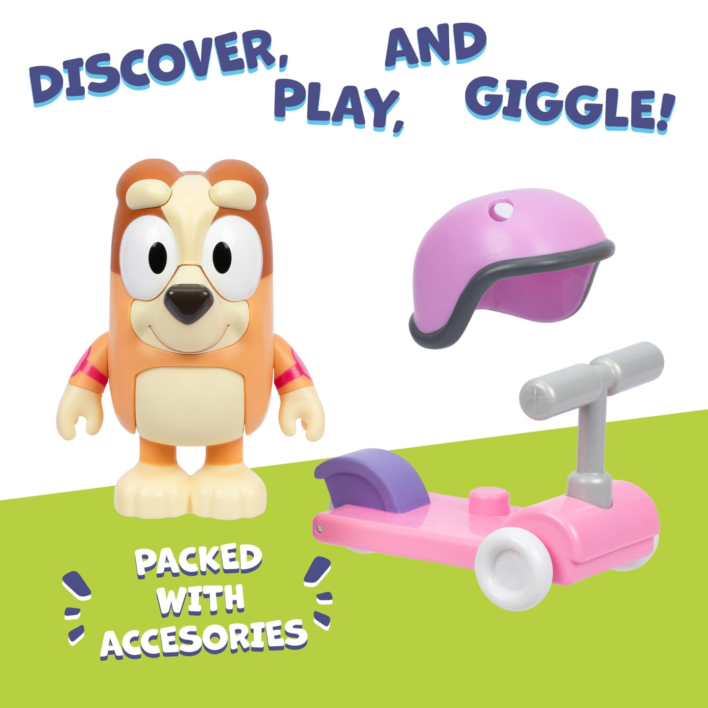 Bluey Chat Mates and Accessory Scooter Bingo Figurine Playset, Articulated, Kids Figurines with 10 Phrases, Interactive Play Figure Toys for Ages 3+