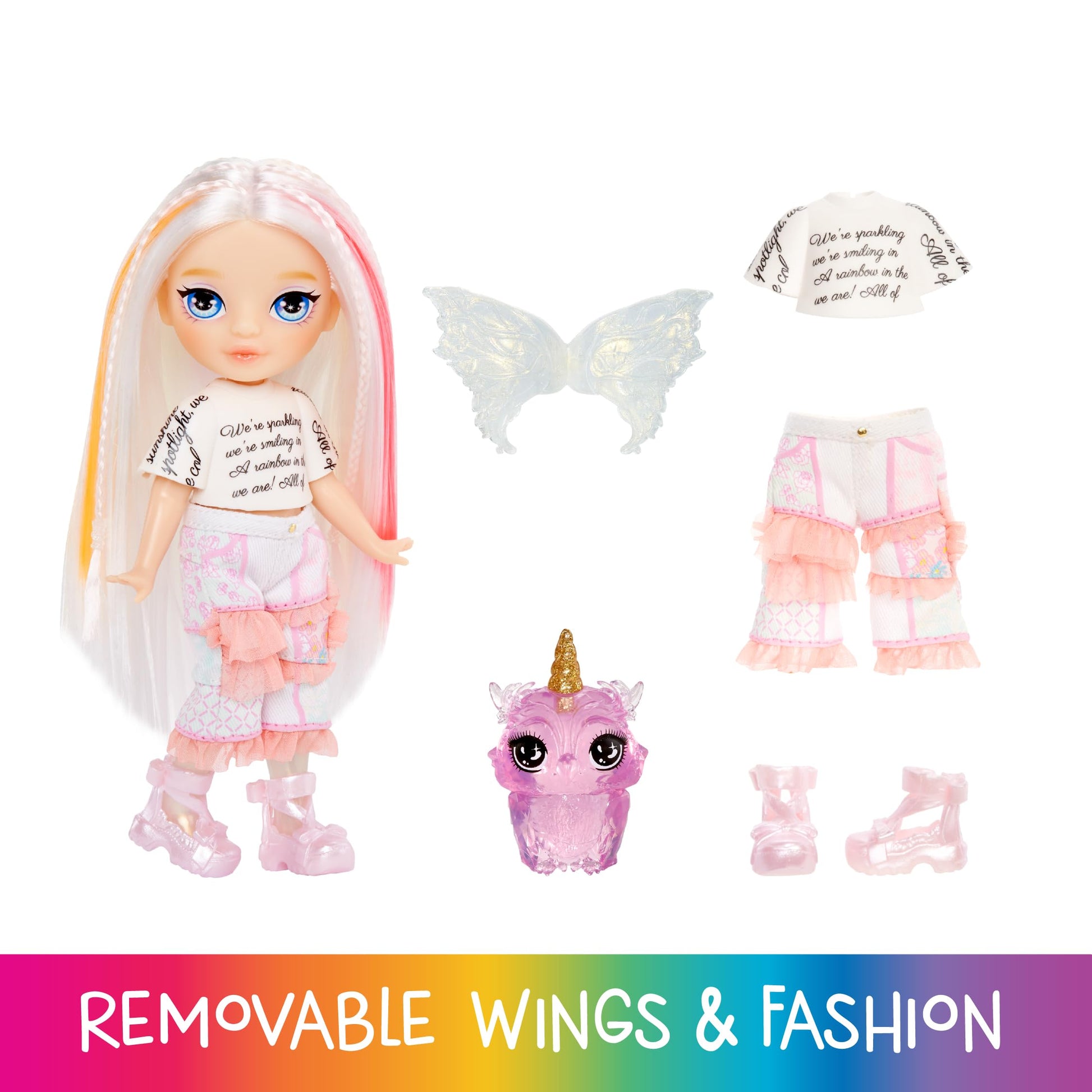 Rainbow High Littles Rainbow Fantasy Fairies + Pet - Opal, Rainbow 5.5" Posable Small Doll & Fantasy Owl Pet with Interchangeable Fairy Wings, Kids