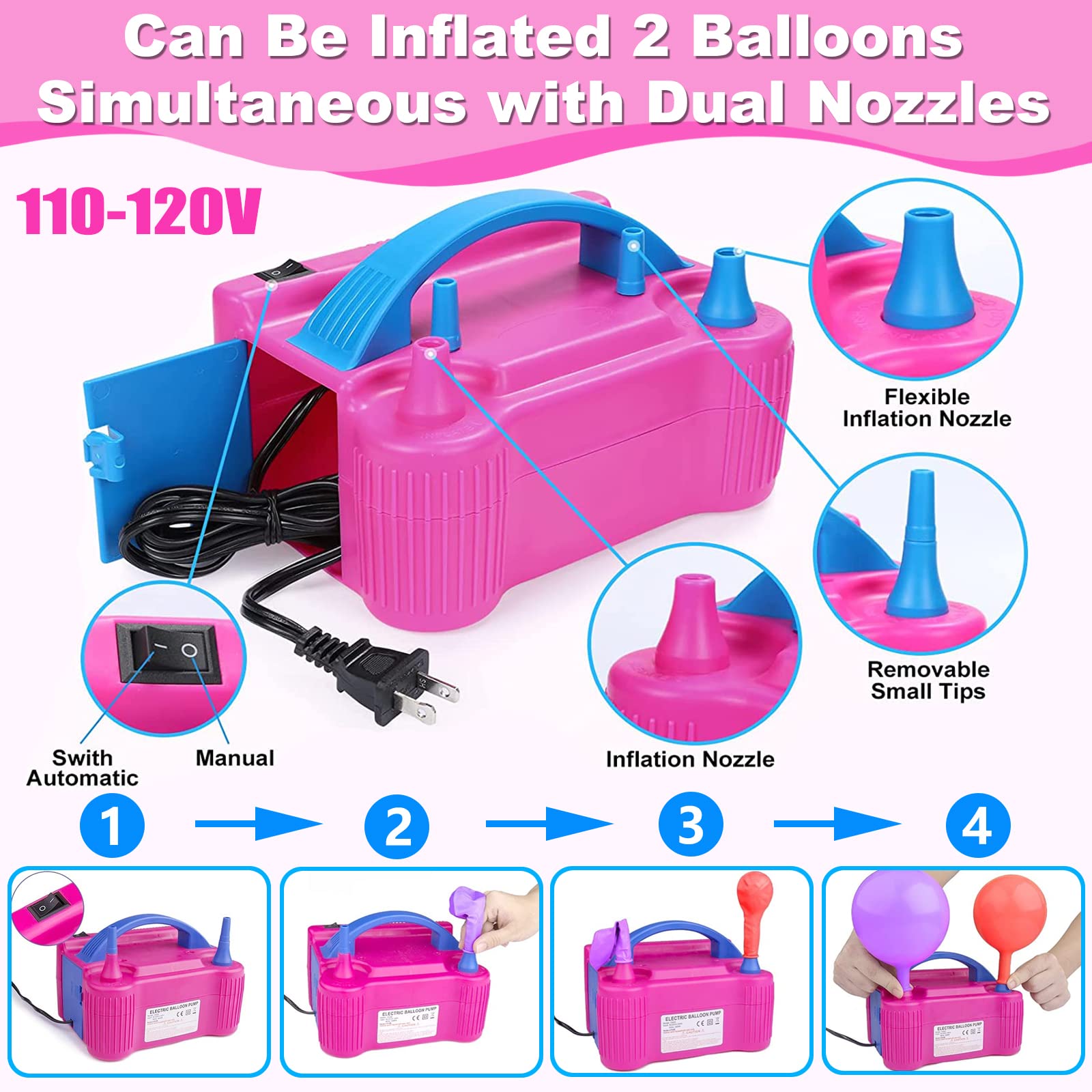 Balloon Arch Kit and Balloon Pump Electric, 10ft Wide Adjustable Balloon Arch Stand With 100Balloons 2Balloon Stands For Wedding Anniversary Birthday