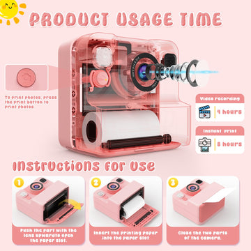 Kids Camera Instant Print with Flip Lens, 1080P HD Video Inkless Toddler Digital Camera with 32GB Card, Portable Travel Christmas Birthday Gift for