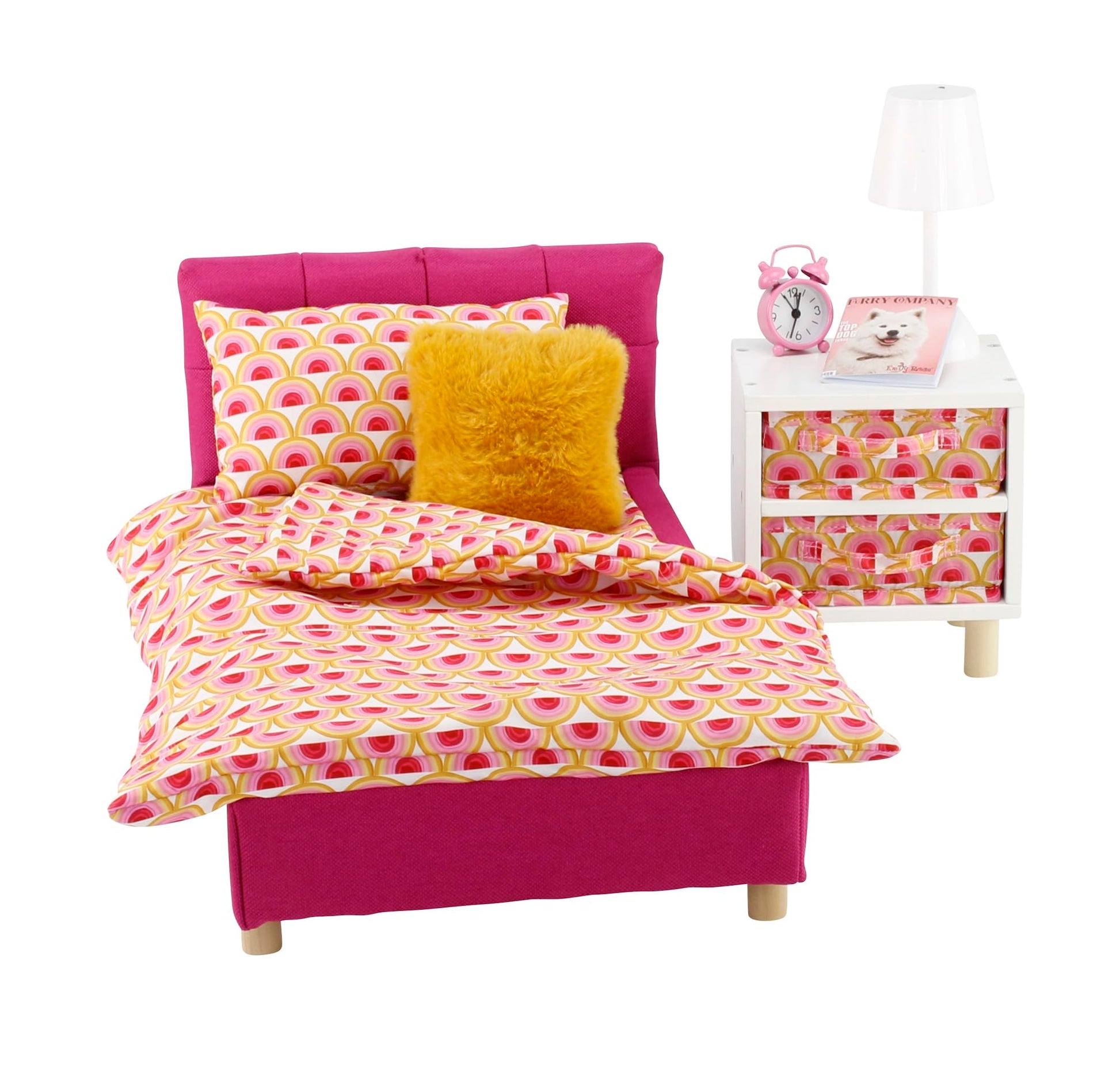 Emily Rose 18" Doll Pink Fabric Bed with Nightstand