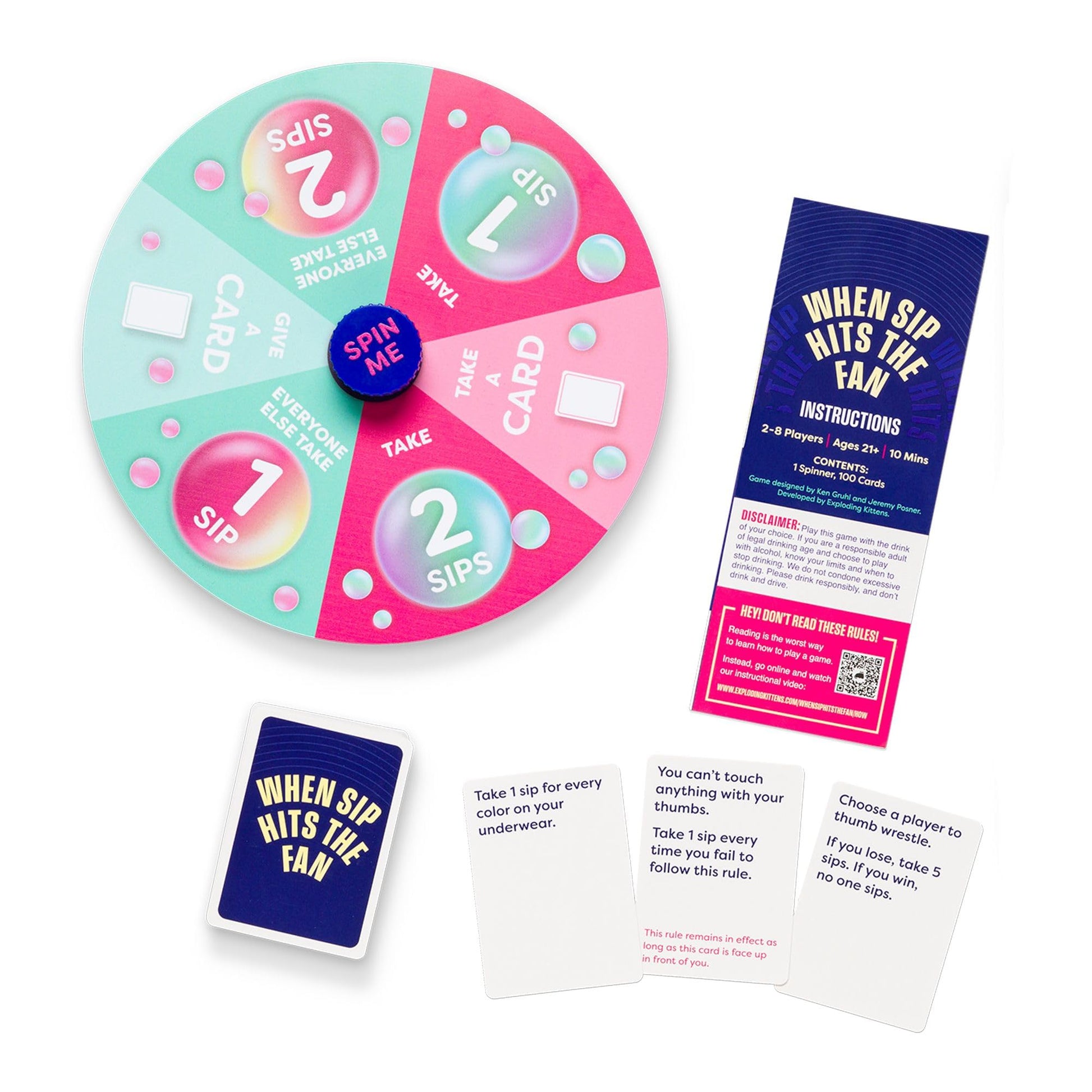 Exploding Kittens When Sip Hits the Fan 2-8 Players - Ages 21+ - 10 Minutes to Play - Drinking Game with Spinner - Party Game, Adult Game Night