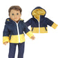 Sophia's Quilted Two-Tone Jacket with Hood, Zipper and Pockets for 18 Inch Boy Dolls, Navy/Yellow
