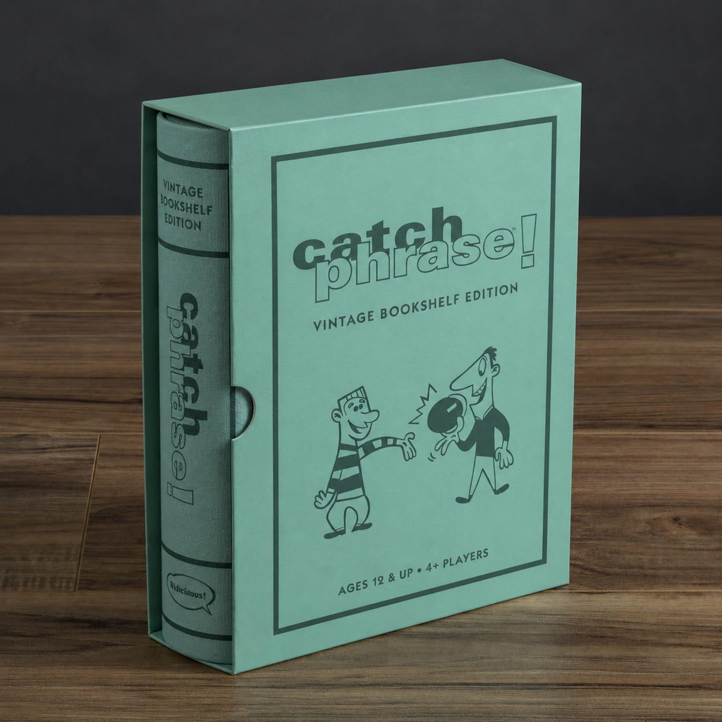 WS Game Company Catch Phrase Game Vintage Bookshelf Edition in Linen-Wrapped Book Case - Electronic Timer & 16 Double-Sided Disks Featuring 2,300+