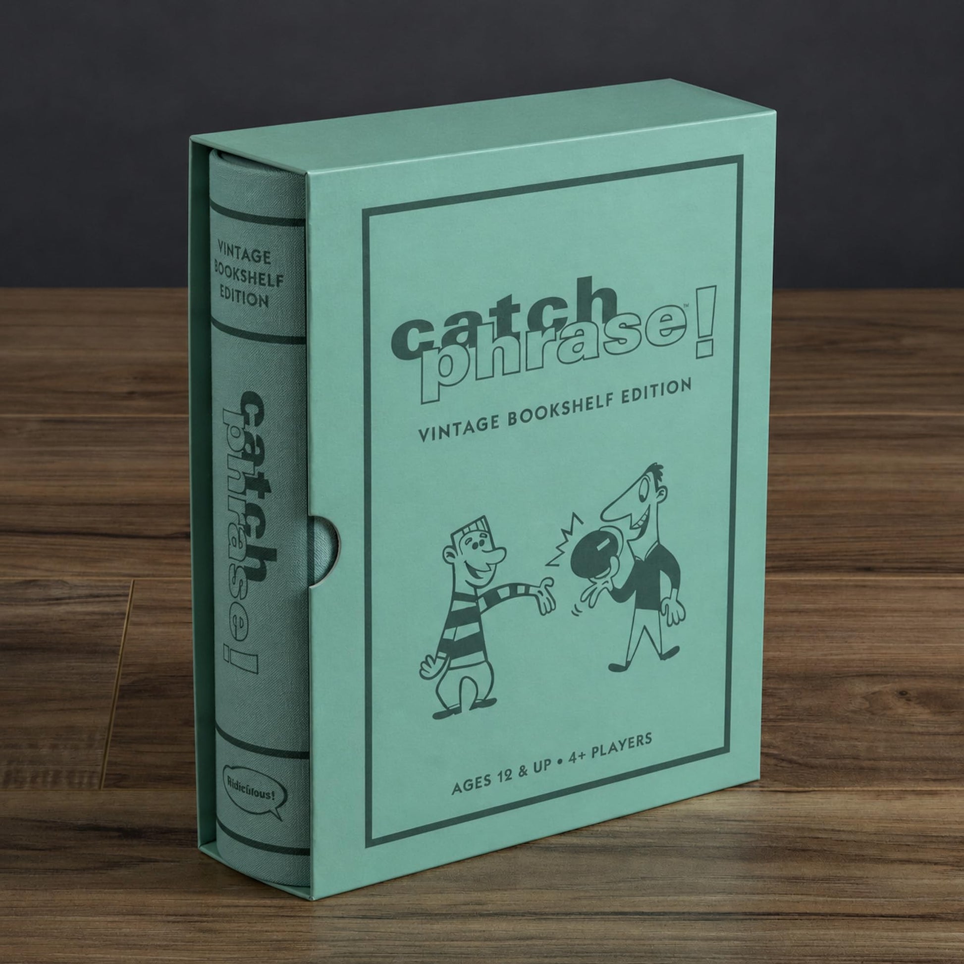 WS Game Company Catch Phrase Game Vintage Bookshelf Edition in Linen-Wrapped Book Case - Electronic Timer & 16 Double-Sided Disks Featuring 2,300+