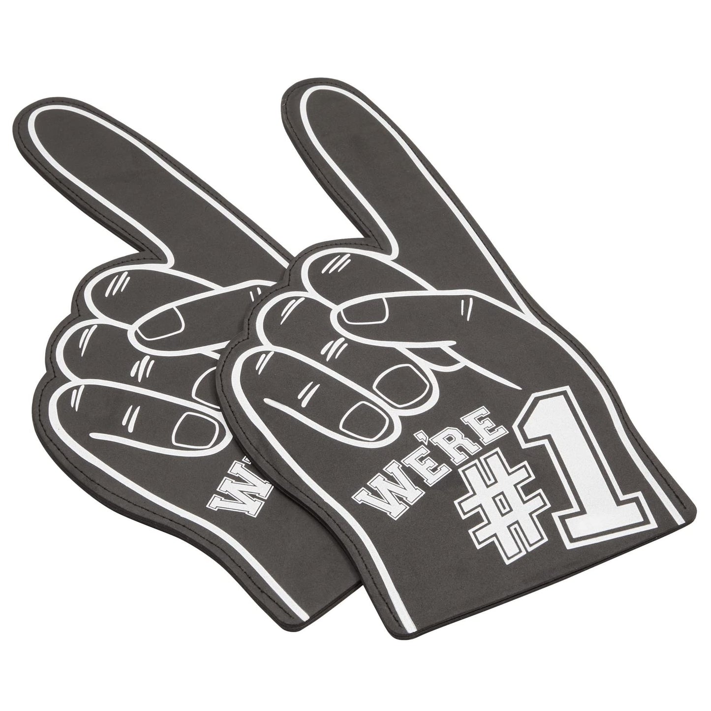 Okuna Outpost Black Foam Fingers - 9 x 17.5 in, 2 Pack - Number One Foam Finger for Sports Props & Football Party Favors