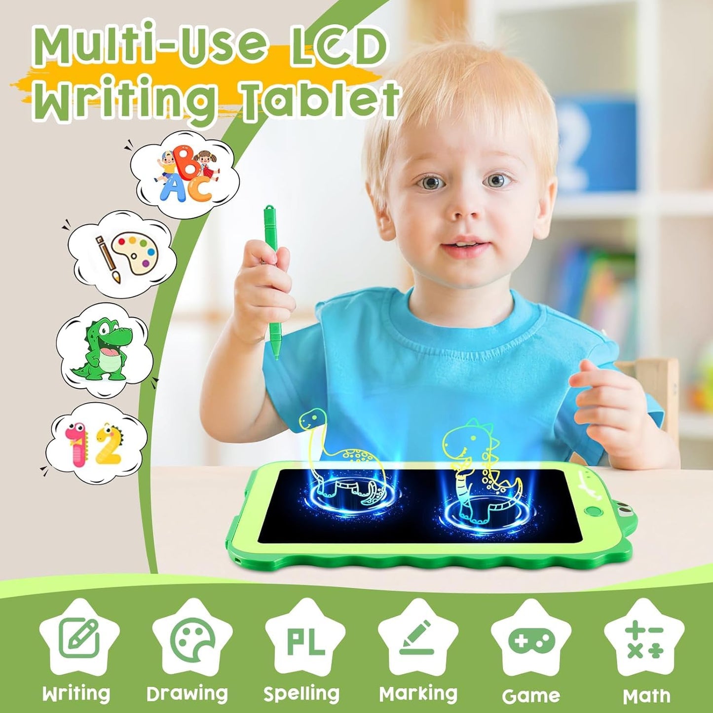 Teriph LCD Writing Tablet for Kids, Colorful Toddlers Toys Drawing Board, Educational Kid Toys, Doodle Pad Dinosaur Toy for 3 4 5 6 7 8 Year Old Boys