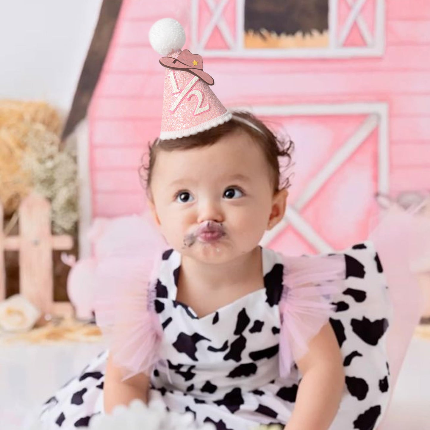 KOJIN Cowgirl First Birthday Crown, Mini Hat for Girls, Western-Themed 1st Birthday Party Supplies, Farm-Themed Photo Props