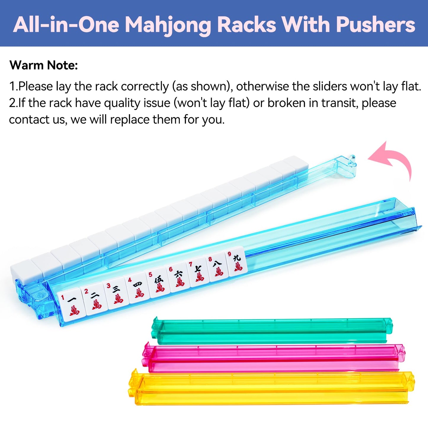 American Mahjong Game Set with Pink Carrying Bag,166 Premium White Tiles (1.2''), All-in-One Color Rack/Pushers, Chips, Wind Indicator, English