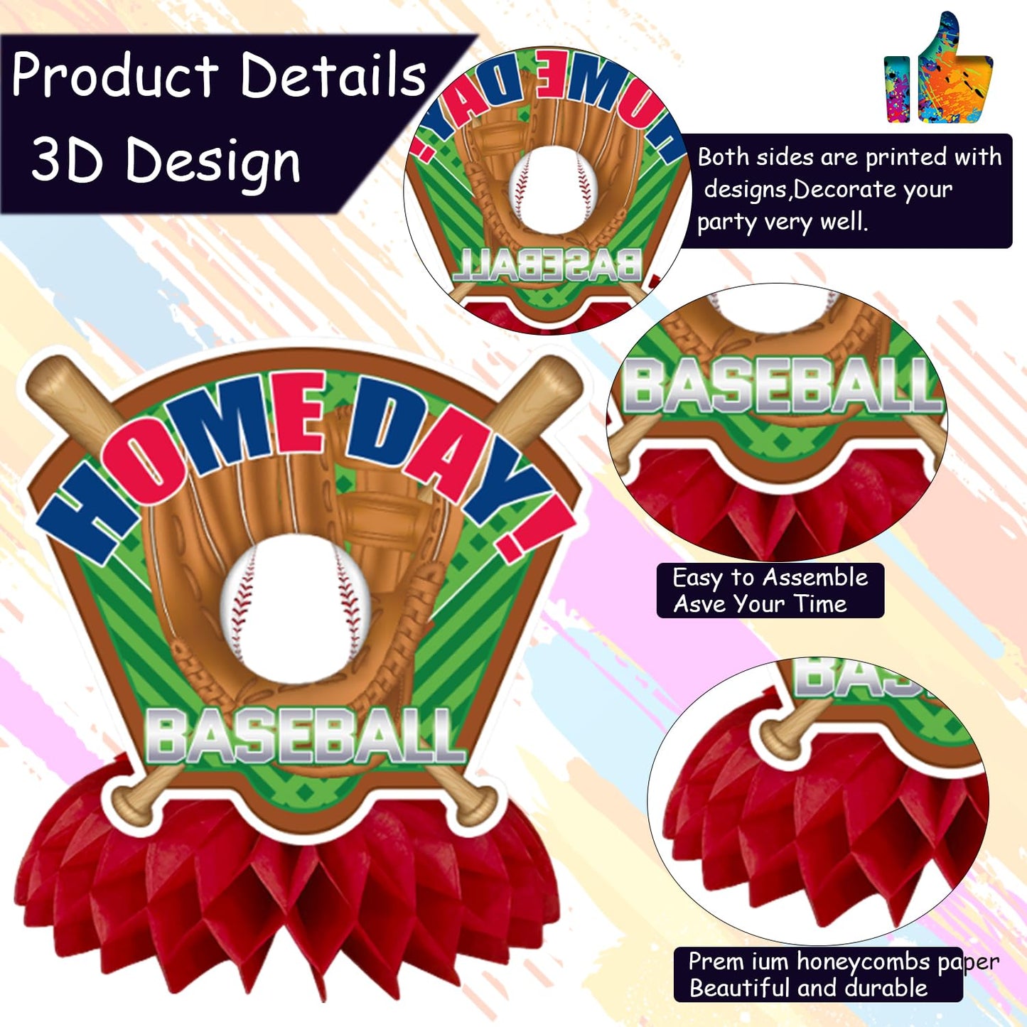 8Pcs Baseball Theme Honeycomb Centerpieces Table Topper Soccer Birthday Party Decorations Baseball Party Favor for Boy