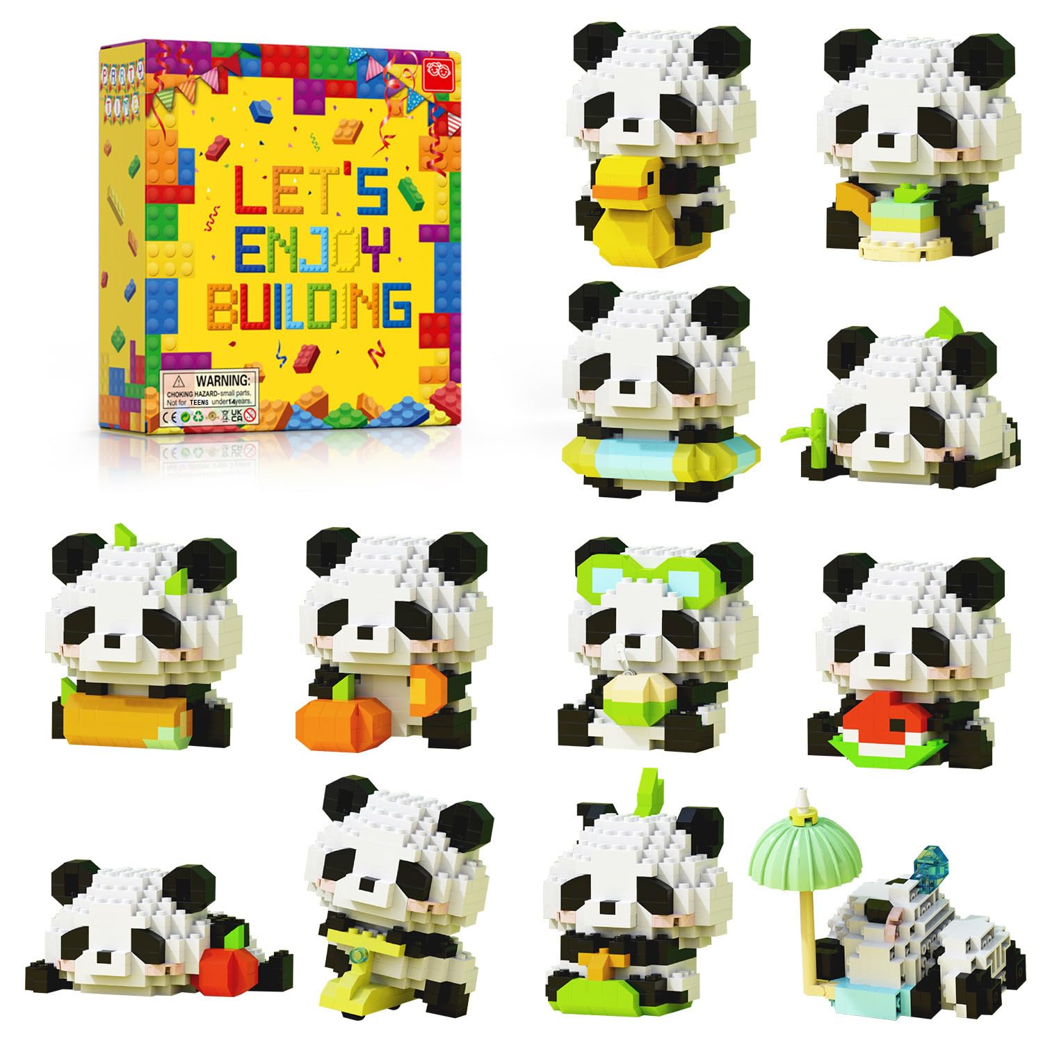 HIGH GODO 12Pack Pandas Party Favors Building Set, 1977PCS Cute Animals Set for Goodie Bag Stuffers Classroom Prizes, Party Favors Birthday Easter