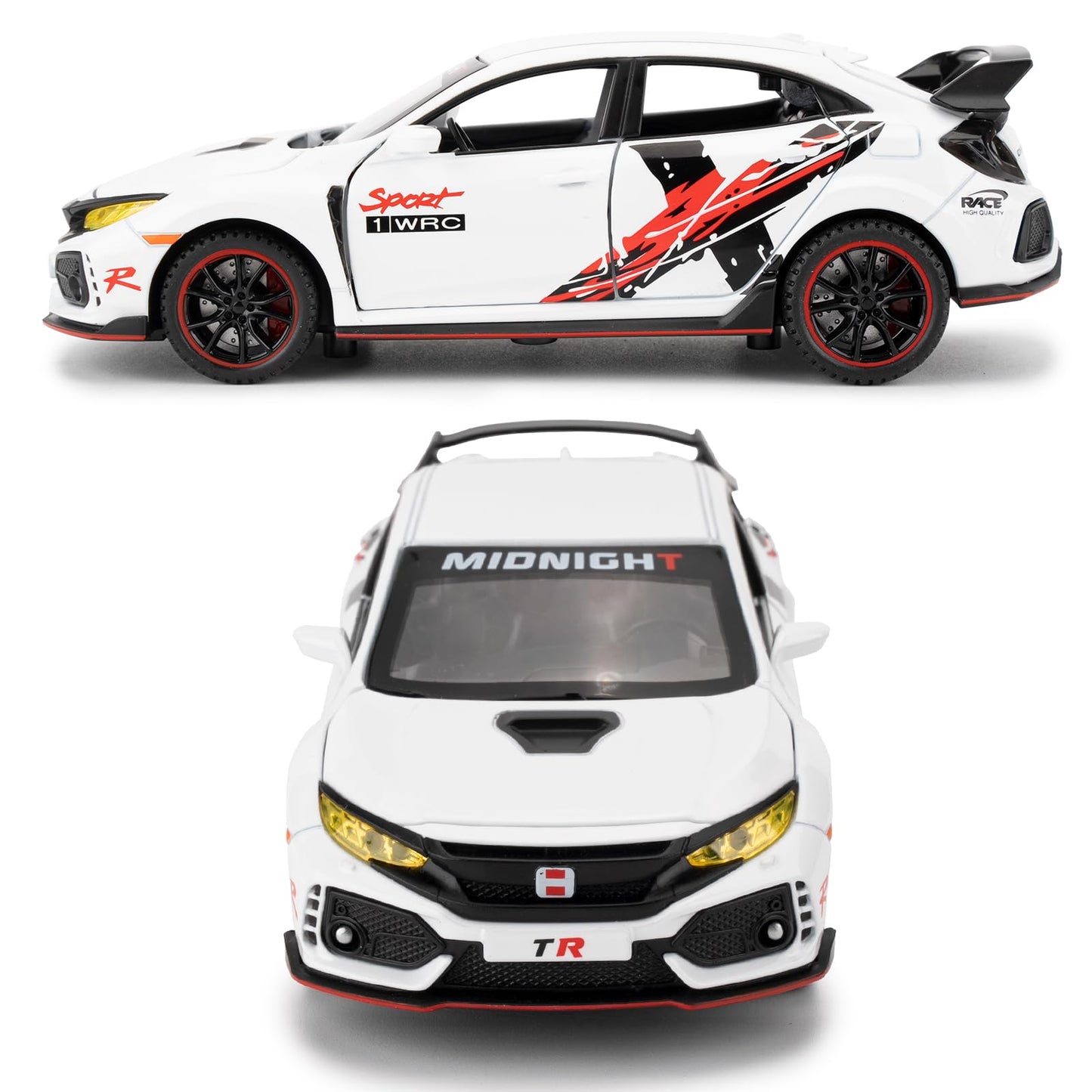 WAKAKAC Diecast Car 1/32 for Type-R Model Car Pull Back Toy Car with Light and Sound Model Vehicles for Boys Girls Gift(White)