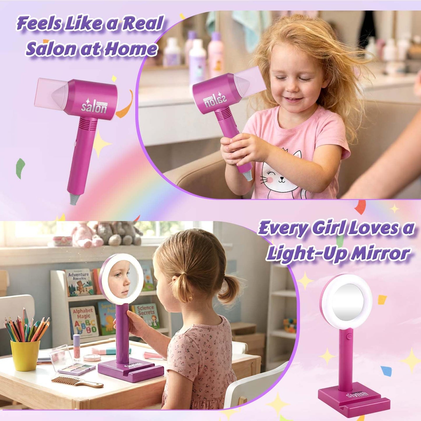 Princess Hair Styling Doll Head Makeup Kit for Girls- Purple & Teal Two-Tone Wavy Hair Salon Set with 20+ Accessories - Makeup & Braiding Playset