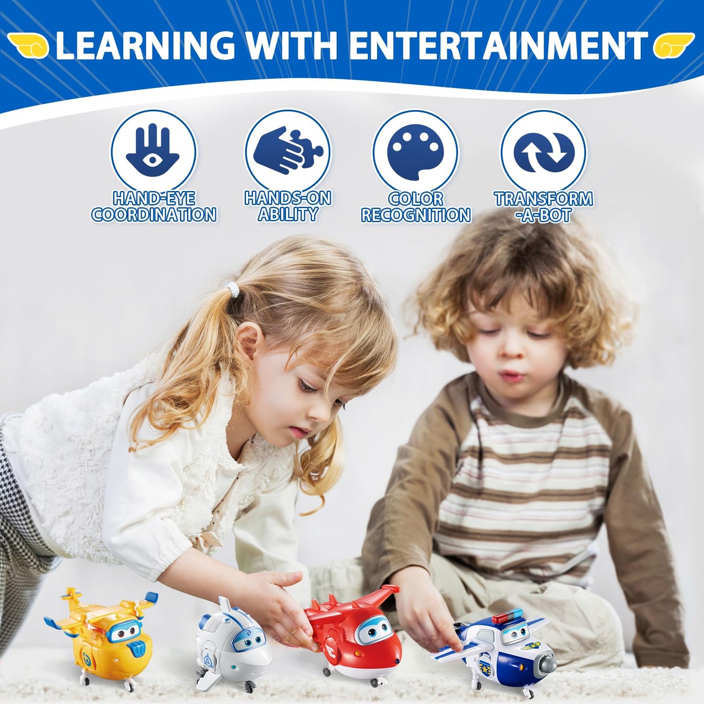 Super Wings 5" Transformable Toys 4-Pack Action Figure Tobot, Transforming Airplane Robot Toys for Boys & Girls Age 3+, Gifts for Preschool Kids