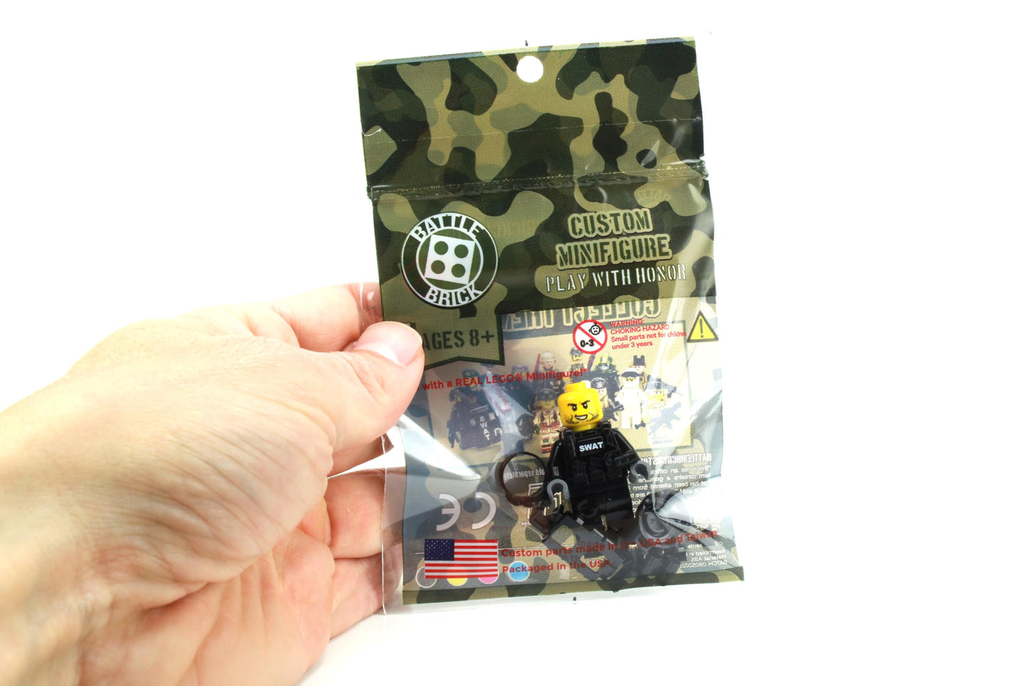 Battle Brick 1.6 Inches Tall Collectible Police SWAT Tactical Assault Officer Custom Minifigure | Accessories Made in the USA | Genuine Military