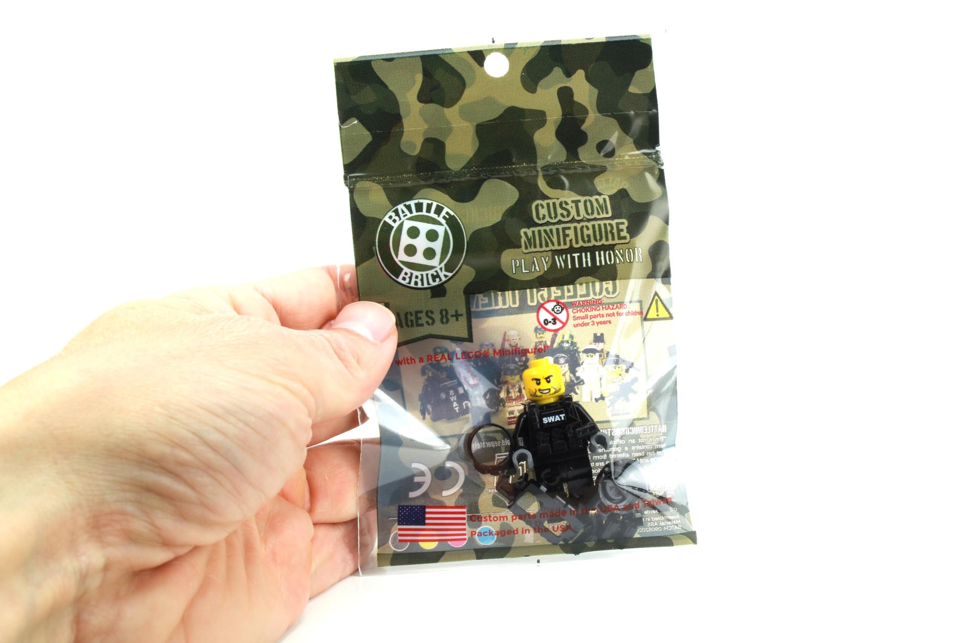 Battle Brick 1.6 Inches Tall Collectible Police SWAT Tactical Assault Officer Custom Minifigure | Accessories Made in the USA | Genuine Military