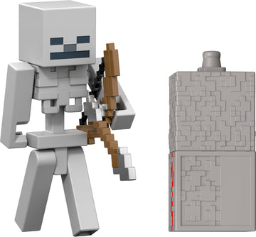 Mattel Minecraft Toys, Skeleton Action Figure with Accessory & Redstone Building Piece, 3.25-inch Scale Collectible Set Inspired by Video Game