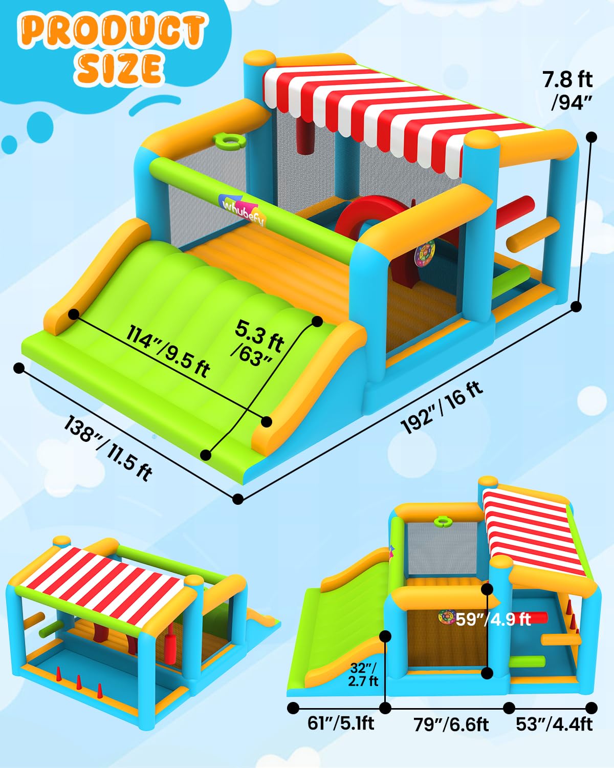 Whubefy Extra Large Bounce House for Big Kids 8-12 & 3-6 with 750W Blower