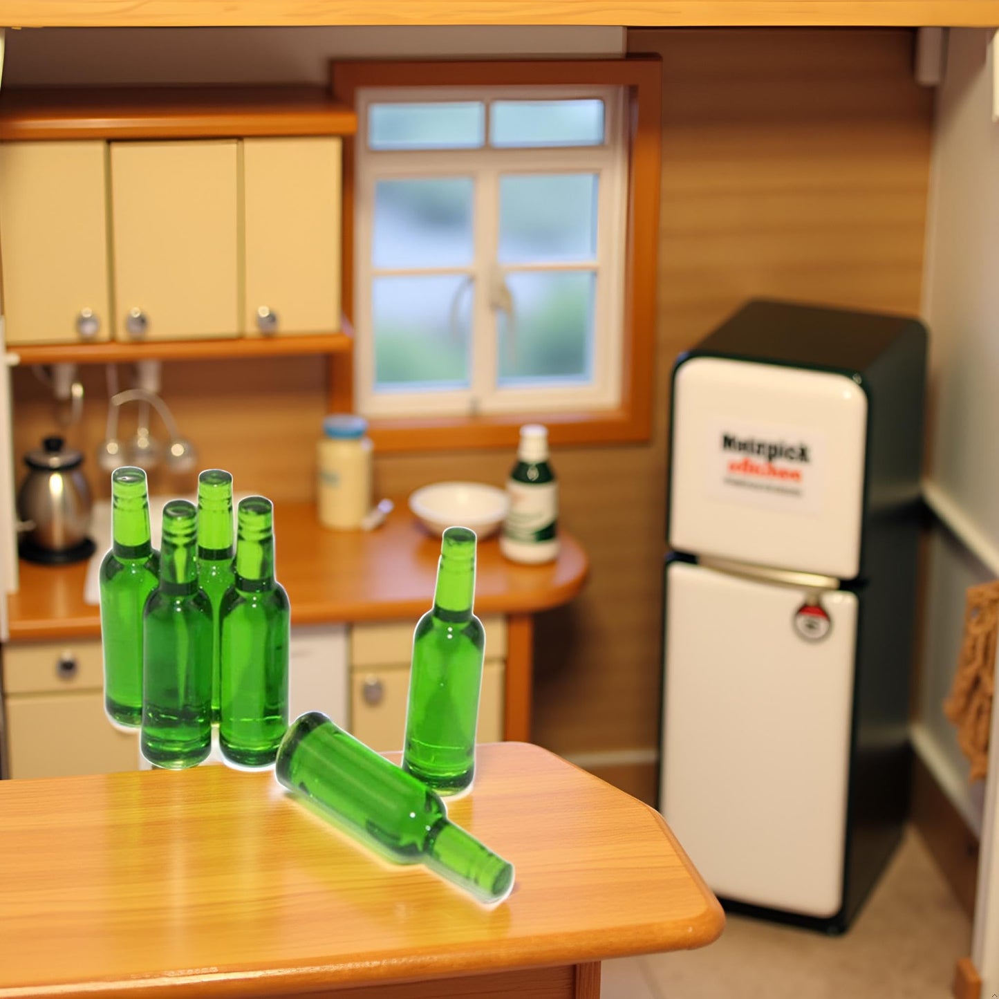 6Pcs Mini Beer Drinks Miniature Dollhouse Beer Glass Model Doll Drinks Kitchen Wine Bottles Toy Accessories,Dollhouse Miniature Beer Bottle Dining