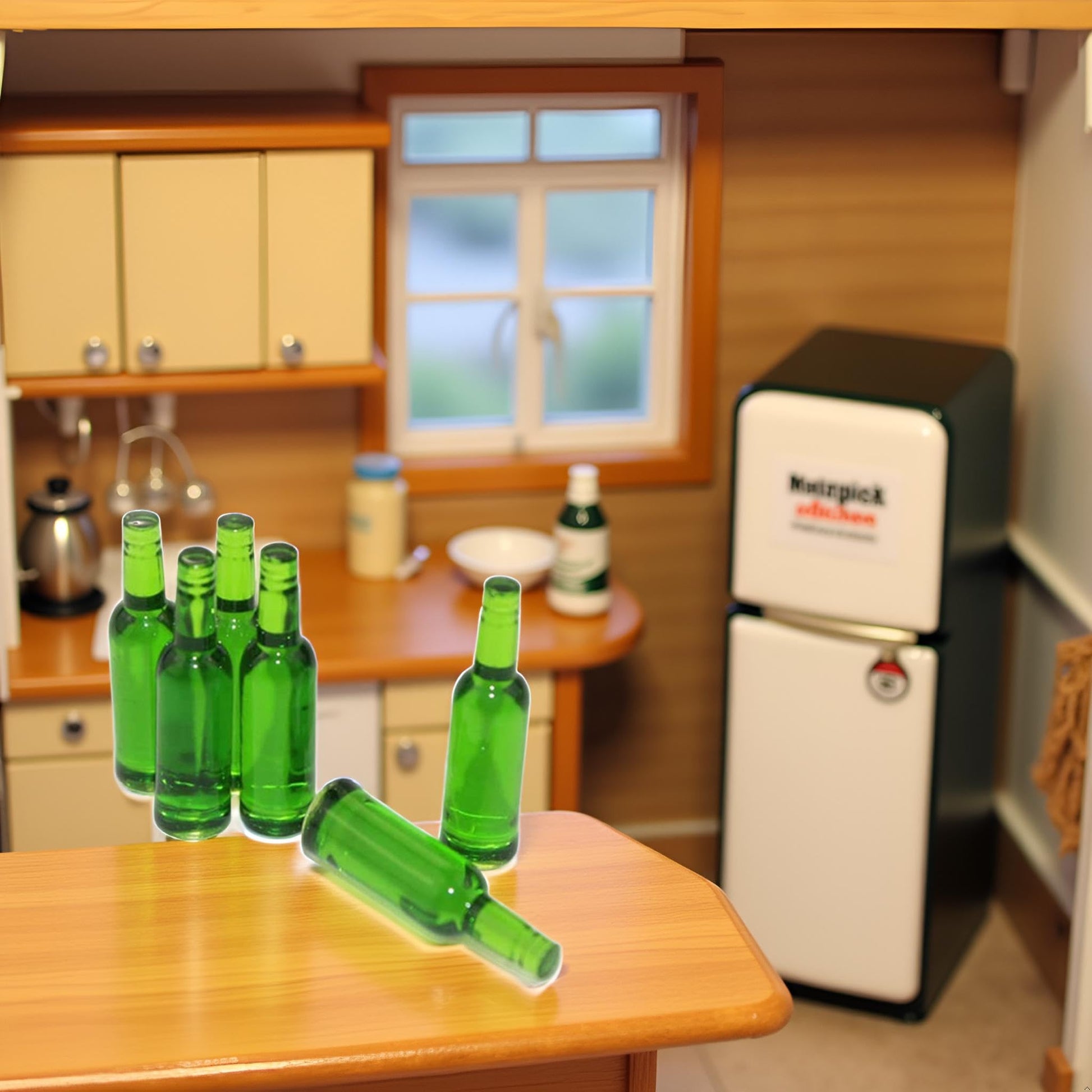 6Pcs Mini Beer Drinks Miniature Dollhouse Beer Glass Model Doll Drinks Kitchen Wine Bottles Toy Accessories,Dollhouse Miniature Beer Bottle Dining